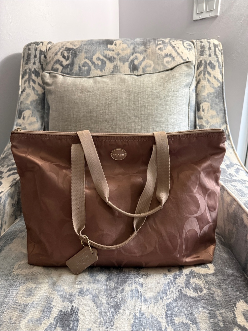 Coach Satin Logo Tote in Rose Brown with matching pouch